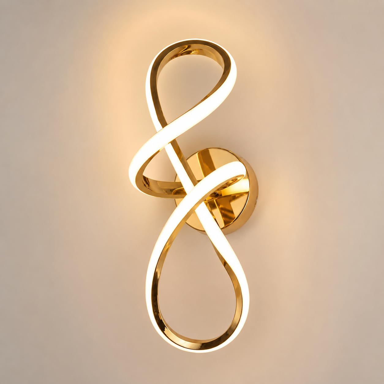 Feel The Light Modern LED Wall Light Gold Finish, Infinity Loop Wall Sconce, 3 Colors, Decorative Indoor Wall Lamp for Bedroom, Living Room, Hallway, Staircase-image-5