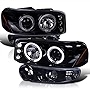 Spec-D Tuning Glossy Black Housing Light Smoke Lens LED Halo Projector Headlights + Bumper Lights Compatible with 2001-2006 GMC Yukon Denali Models Left + Right Pair Headlamps Assembly