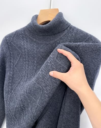 Men's 100% Wool Turtleneck Pullover Sweaters Long Sleeve Solid Twisted Cable Knit Sweater4