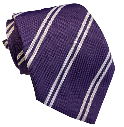 Great British Tie Club Corbatas escolares (14 variaciones de doble raya) tamaño de escuela secundaria/secundaria, Morado y blanco, Length: 52 inches
