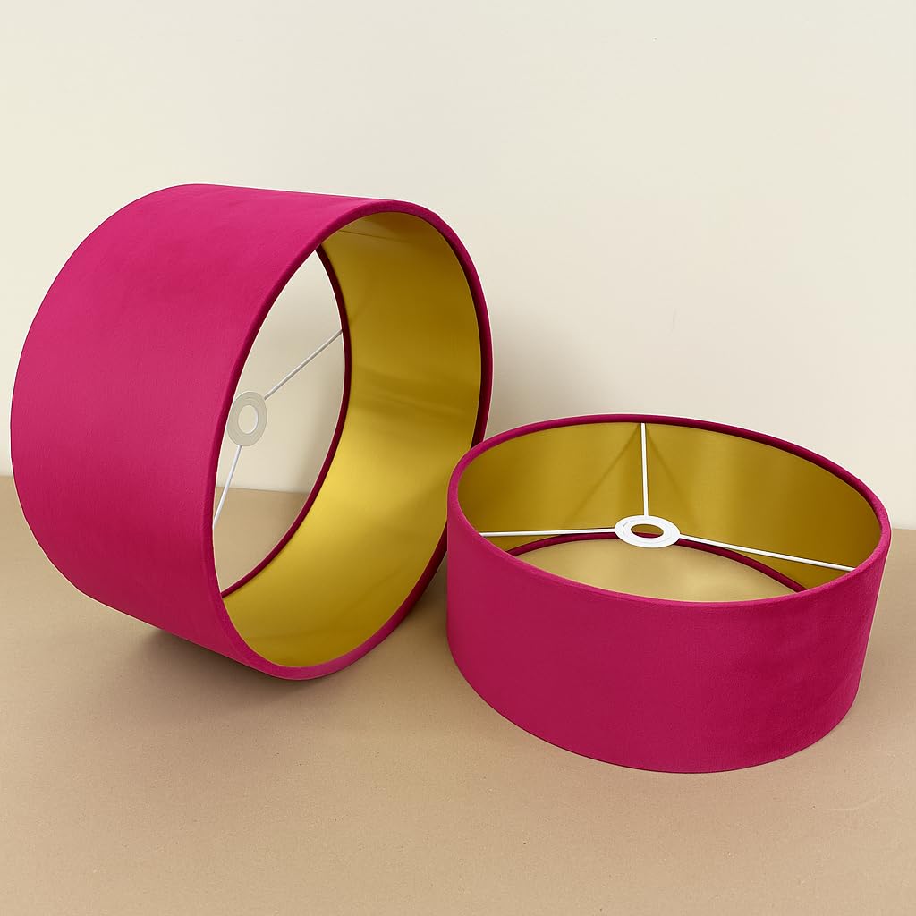 Plush Velvet Lampshade for Ceiling Shade, Table, Floor Lampshade with Brushed Gold Lining Handmade in The UK. (Hot Pink, Diameter 25 x 20cm Height)