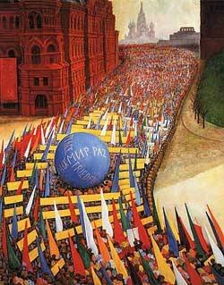 Peinture à l'huile de collection May Day Procession chef-d'œuvre Rivera sur toile