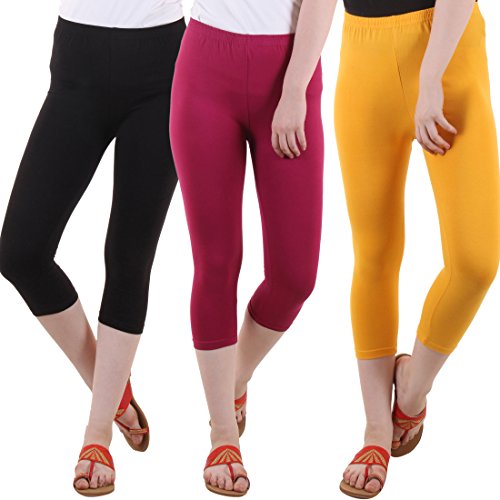 Image of DIAZ Women's Super Combed Cotton Elastane Stretch Slim Fit Printed Capri -Pack of 3