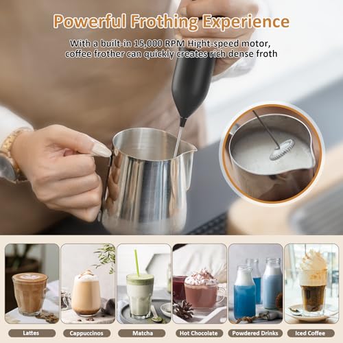 Rechargeable Milk Frother Handheld USB Type-C, Powerful Electric Foam Maker with Stand, Mini Drink Mixer for Coffee Latte, Cappuccino, Mocha, Macchiato, Frappe and Protein Powder — view 4