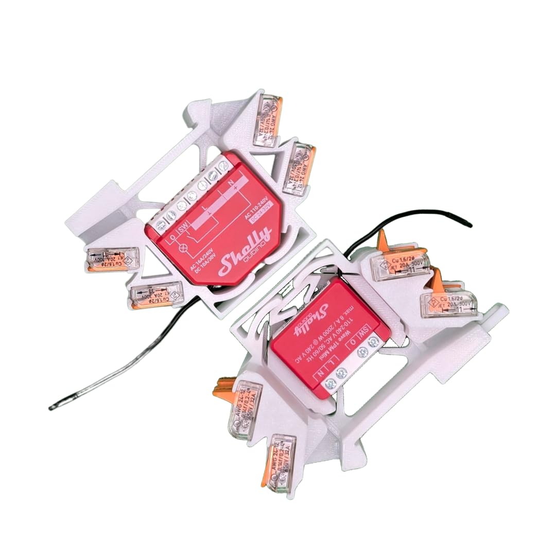 Printtastisch - Kompatibler Hutschienenhalter für Shelly Relais, 1 Mini Gen3, 1PM, 1PM Mini Gen3, 2PM, 2.5, RGBW2, PM, Plus i4 DC, Dimmer 2, Hutschiene, DIN-Rail, Einsatz Wago, 2 Stück