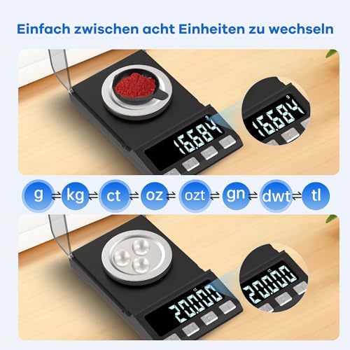 KUBEI 100g/0.001g USB Aufladen Milligramm Waage,Feinwaage Mini-Hochpräzise Grammwaage Digitalwaage Briefwaage Goldwaage Feinwaage, Schmuckwaage mit Kalibriergewichte, Pinzetten