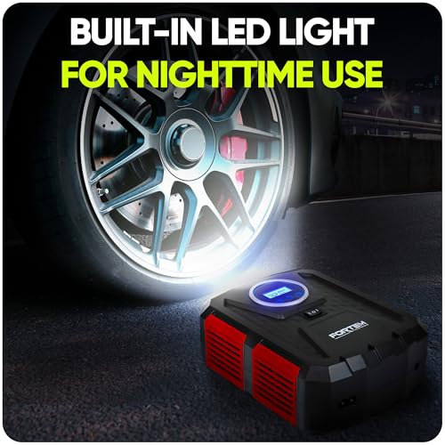 FORTEM Car Tyre Inflator 150 PSI, Air Compressor, 230V AC 12V DC Electric Air Pump for Car Tires, Digital Tire Pump w/Auto Pump/Shut Off, Carrying Case - Image 8
