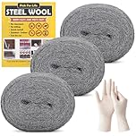 PICK FOR LIFE Steel Wool Mice Blocker 3 Pack 0000 Coarse Wire Wool Mice for Cleaning Rodent Control Gap Hole Filler Keep Rodent Rat Insect Pest out for Attic Garden Kitchen Garage with Gloves(3m/Roll)