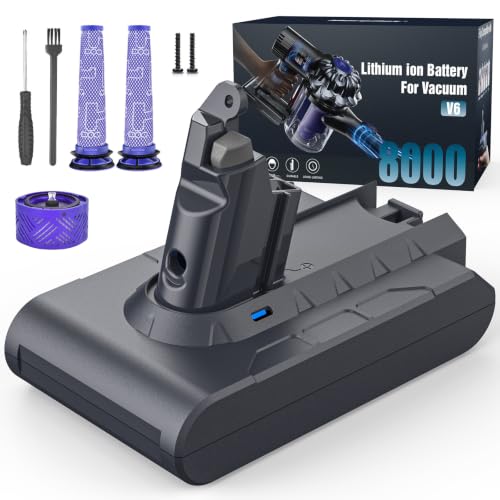 Morpilot Batería para Dyson V6 DC62 SV03 DC58 DC59 DC61 DC72 DC74 SV06 SV09 con 2 filtros Lavables, 21,6 V, 3 filtros