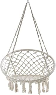 NMDD Silla Colgante, Tejida con Cuerda de algodón con Flecos románticos Silla Colgante Tipo Hamaca para Interior, Exterior, Patio, terraza, jardín
