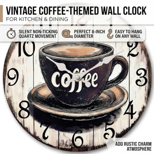 Image of CHYLIN Kitchen Wall Clock Coffee Decor Silent Battery Operated Vintage