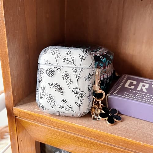 Image of MINSCOSE Compatible with AirPod 1&2 Clear Case,Cute Flower Floral Aesthetic Design with Flowers Keychain, Soft TPU Protective Shockproof Case for Women Girl for Airpod 1&2-Black