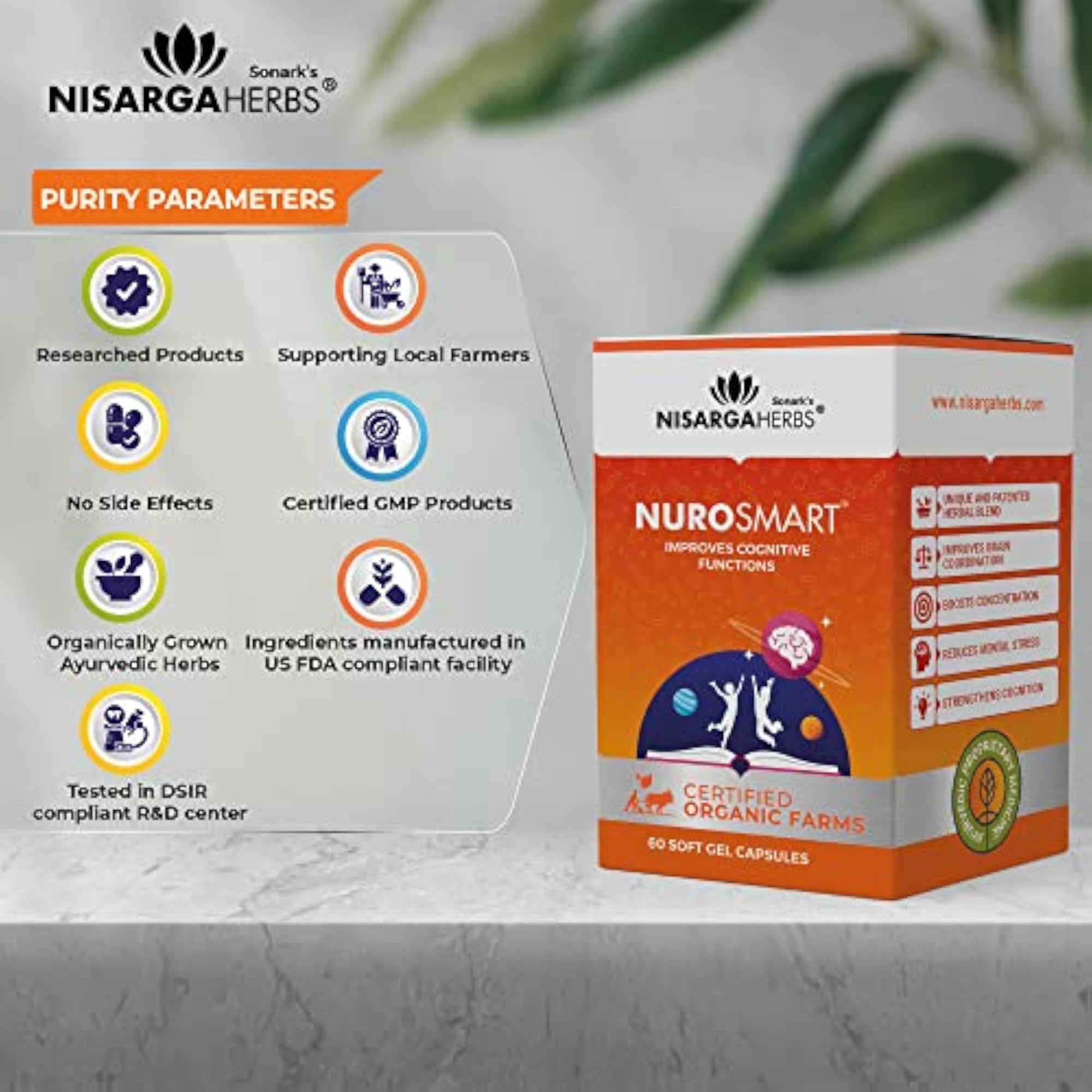 Nisarga Herbs Nurosmart Brain Support Supplement, 60 Capsules