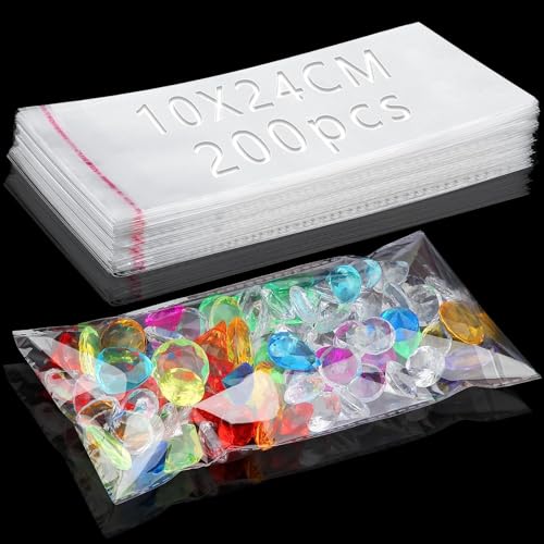 200 Piezas Bolsas Plastico Bolsas Transparentes Bolsa Celofan OPP 24x10cmcm Bolsas Celofan Autoadhesivas Bolsitas Plastico Pequeñas Bolsas Celofan para Regalos Joyas Tarjetas Chuches Bombones