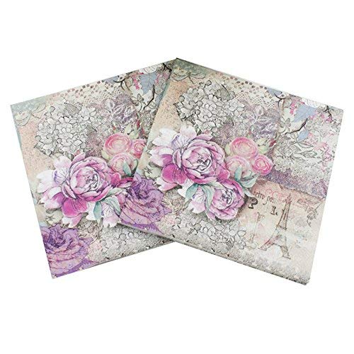 Wallye Graphic Patterns Decoupage Paper Napkins, French Garden Shabby Chic Inspired Chintz Luncheon Cocktail Napkins For Bridal Shower Or Wedding, 40 Pack #TOP1