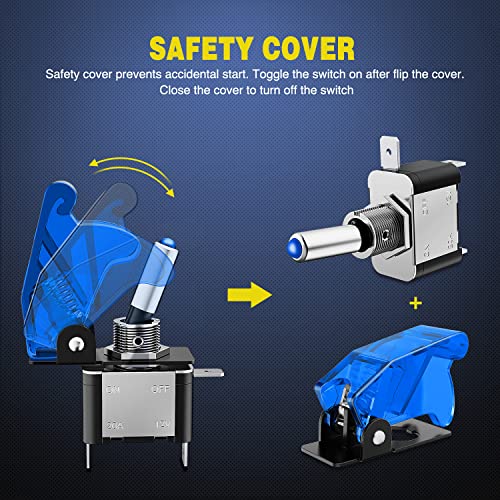 Image of Nilight 5PCS LED Toggle Switch ON Off 12V Blue Lighted Aircraft Safety Cover Heavy Duty 20A SPST 3 Pin Rocker for Automotive Cars Trucks Boats Racing Cars,2 Years Warranty