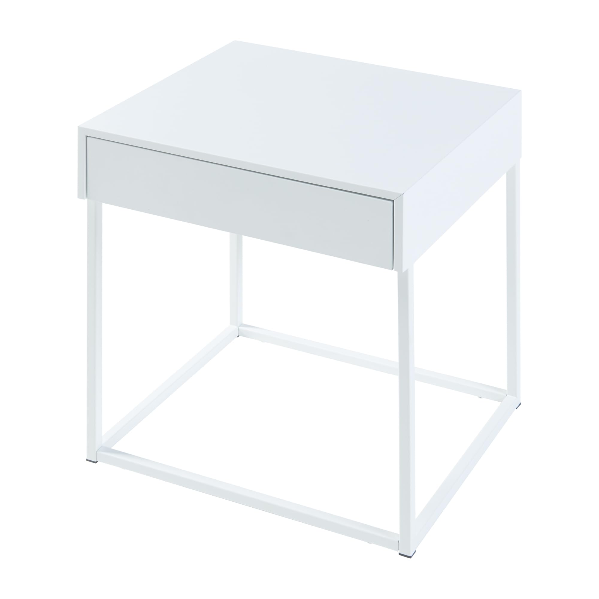 [en.casa] Comodino in Acciaio con Cassetto Tavolino Laterale per Letto Tavolino da Divano Mobiletto Notturno Moderno Industriale 50 x 43 x 41 cm Bianco Opaco
