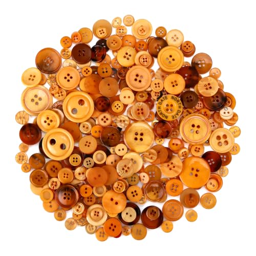 Megoogo 300Pcs Orange Buttons for Crafts Bulk, Assorted Sizes Orange Round Resin Buttons 2 Holes & 4 Holes for Sewing, DIY Crafting, Halloween Decoration, Thanksgiving, Christmas Arts Supplies