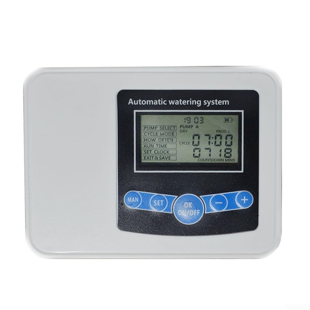 Zoegneer Solarbetriebener Rasensprenger mit Doppelpumpe, Bewässerungs-Timer mit eingebauter 1200 mAh Lithium-Batterie, USB-Aufladung, regendicht, leiser Kupfermotor, einstellbarer Durchfluss