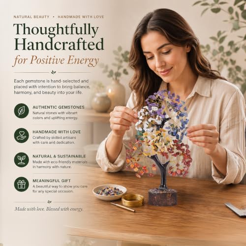7 Chakra Tree of Life - Birthday Gifts for Women | Crystal Tree for Home Office Decor | Handcrafted Feng Shui Crystal Money Tree | Good Luck Gifts | 10 Inch 300 Beads - Image 4