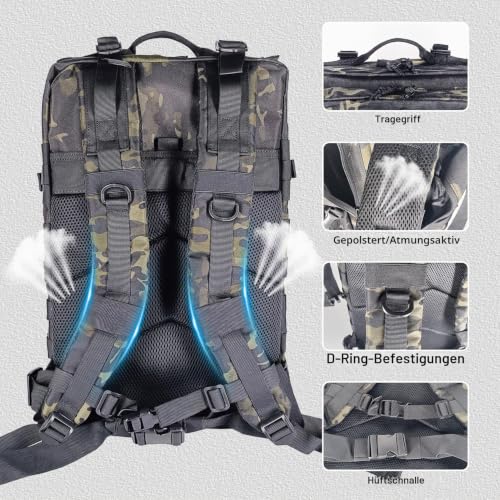 Militär Rucksack Herren,45L Groß Rucksack Wasserdicht Outdoor Assault Survival Wanderrucksack Herren… – Ansicht 4