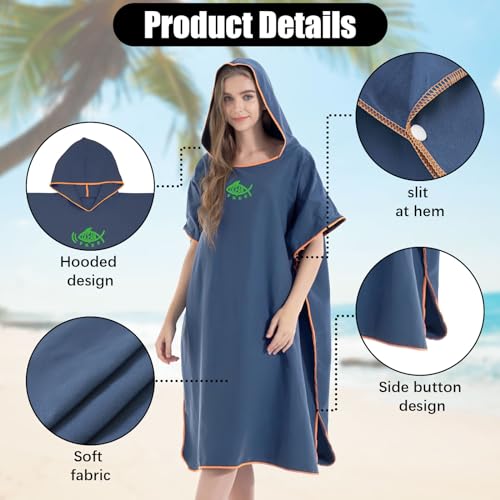 QKTYB Surf Poncho Herren Damen, Umziehhilfe Strand Erwachsene Mikrofaser Ultraleicht und Schnelltrocknend Badeponcho Handtuch Poncho Umziehponcho für Schwimmen Strand