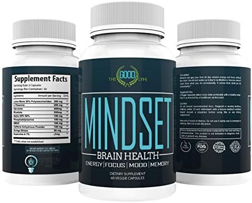 Mindset - Performance Enhancing Nootropic - Brain Health - Extra Strength w/Veggie Capsules - All Day Energy, Focus & Clarity - Enhanced Mood & Memory - Lions Mane, DMAE, Rhodiola, L-Theanine, More
