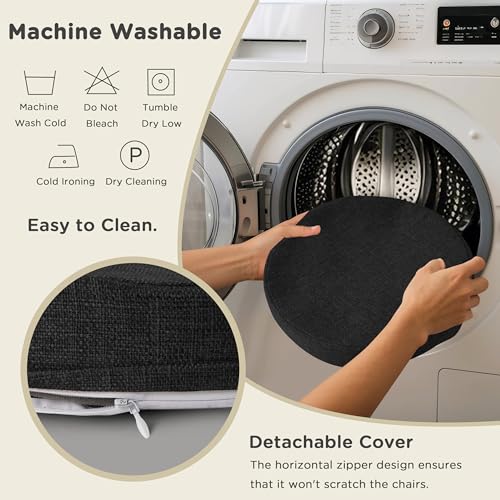 Image of AddGrace Round Bar Stool Cushions 2 Pack Bar Stool Seat Cushion Non Slip Round Chair Pads with Removable and Washable Cover 12x12 Inch Black
