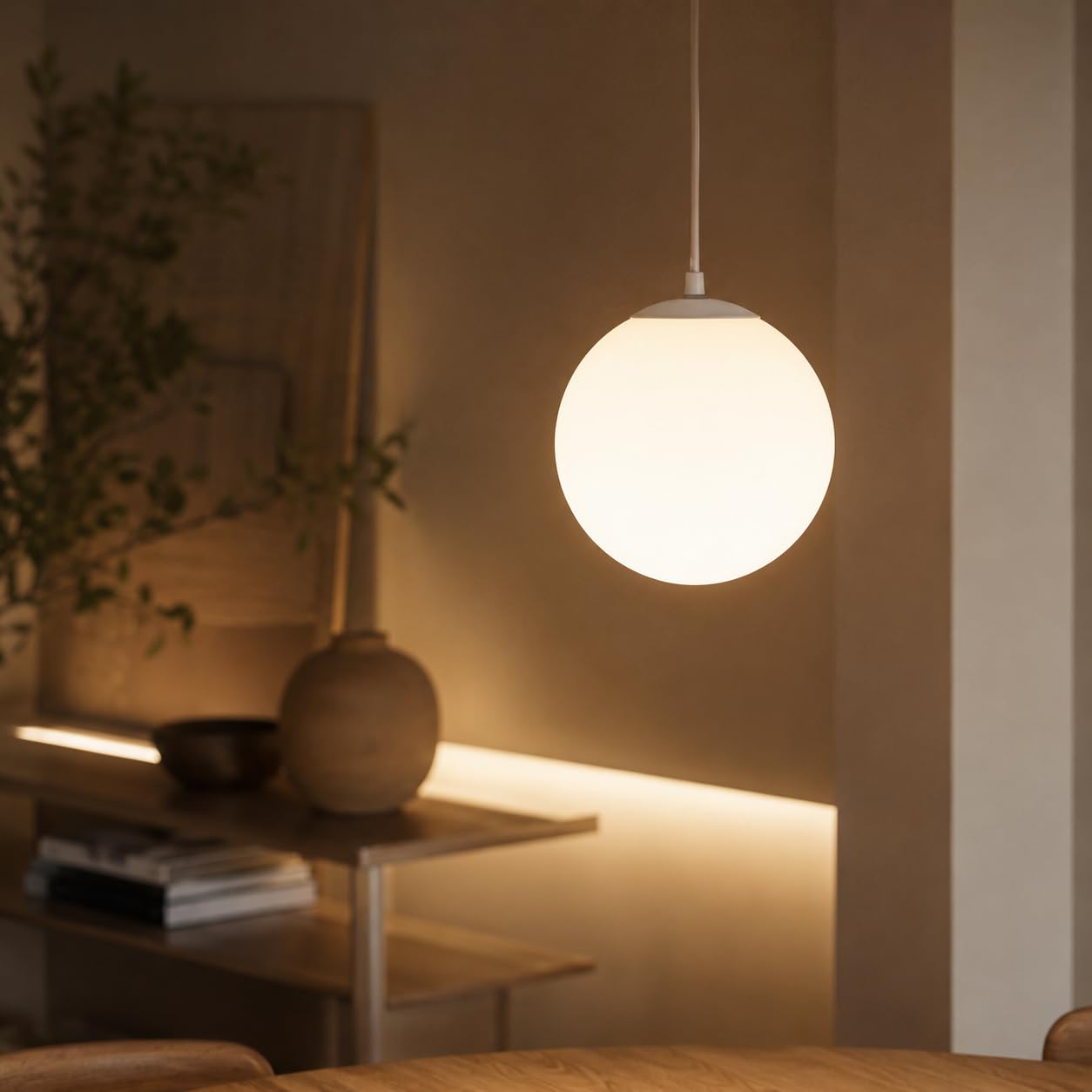 Lampadario a Sospensione Sfera Ø30 cm E27 Moderno Nordic Minimal | Diffusore Opalino in PE | Design Elegante per Soggiorno Cucina Hotel Ristorante | Bianco