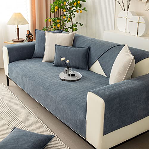 Vctops Farmhouse Chevron Stripe Sofa Slipcover Furniture Protector Solid Color Sectional Couch Cover Non Slip Soft Sofa Cover For Dogs, Cats, Children, Pets (Greyish Blue,43"X70") #TOP2