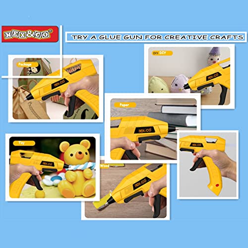 Nex&Co Cordless Hot Glue Gun Kit With 60 Pack Colored Sticks, 20W Rechargeable Low Heat Mini Hot Melt Glue Gun With Case And Stand On Off Switch Finger Caps, For Kids Teens School Arts Craft Projects #TOP3