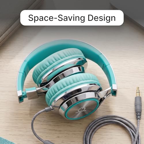 Image of ARTIX CL750 Noise Isolating Wired Headphones with Mic | Foldable On Ear Stereo Audio Headset for Music, Gaming & Online Classes (Turquoise 3.5mm Jack)