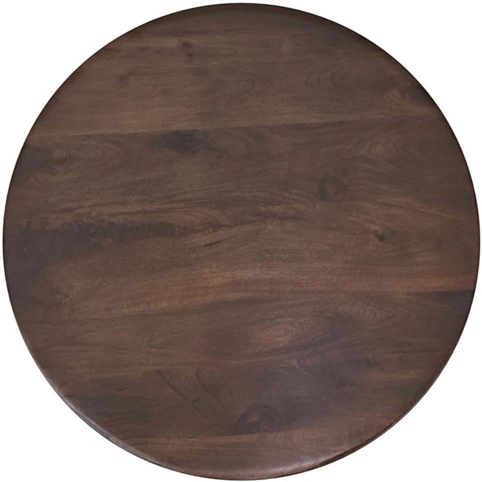 Pemberly Row Mid-Century Modern Round Solid Mango Wood Coffee Table, 36 in x 36 in x 16 in, Brown Finish, Artistic Geometric Design, Durable Living Room Centerpiece Furniture