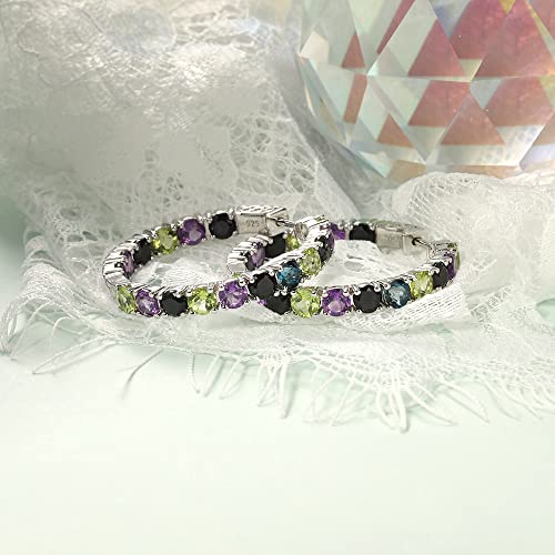 Supermodel Multicolor Natural Gemstone Hoop Earrings Natural Amethyst For Women 925 Sterling Silver 4.0 Mm Blue Topaz Peridot Earrings Birthstone Jewelry #TOP5