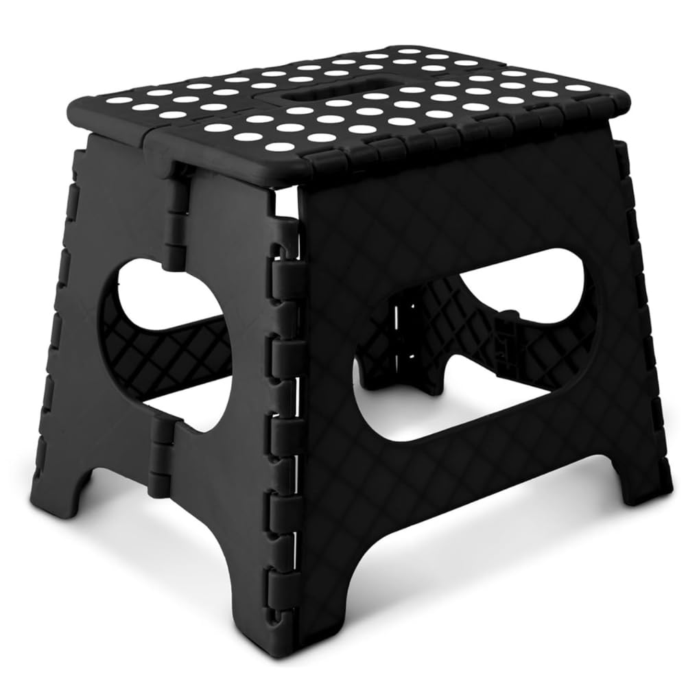 eMKay® 11 Inch Folding Step Stool | Heavy Duty Foldable Step Stool with Safety Clips & Non-Slip Feet | Portable Household Step | 150kg Capacity (BLACK)