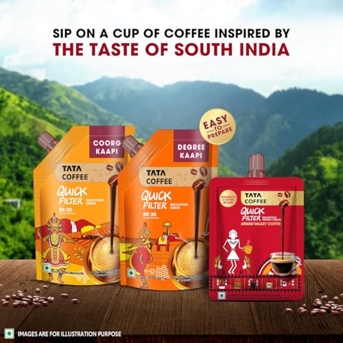 Image of Tata Coffee Quick Filter Decoction Liquid, Araku Valley Coffee, 100ml Pouch, Flavoured Instant Coffee Chicory Decoction, Liquid Filter Coffee, Easy to Make (Pack of 2)