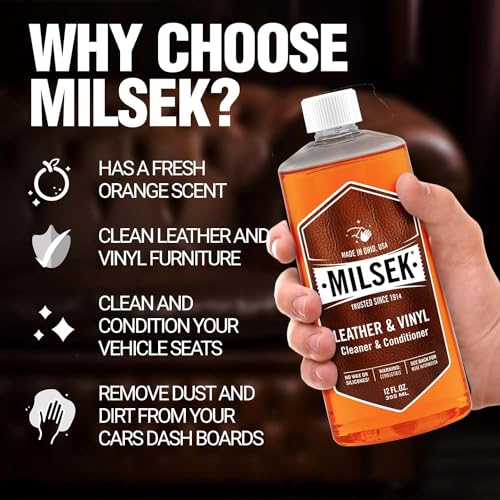 Milsek Leather & Vinyl Cleaner & Conditioner - Cleaning Supplies for Leather Home Furnitures, Couch, Automotive Interior, Shoes, Bags - 12 Fl Oz (Pack of 2) with Microfiber Towel - Thumbnail 6