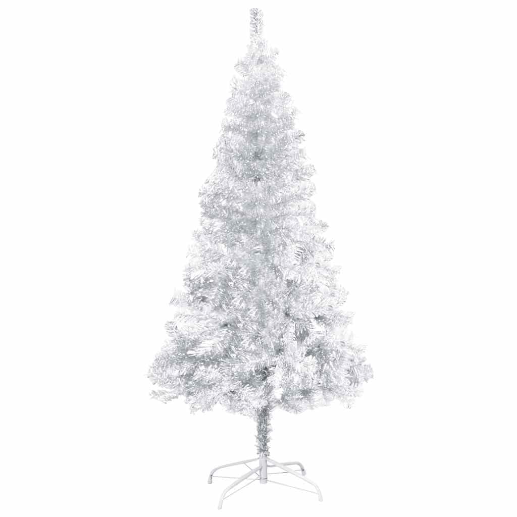 Sztuczna choinka, srebrna, 120 cm, z 150 diodami LED o barwie ciepłej bieli, 230 gałązek, stojak na choinkę, łącznie z bombkami w kolorze różowego złota, do świątecznej dekoracji