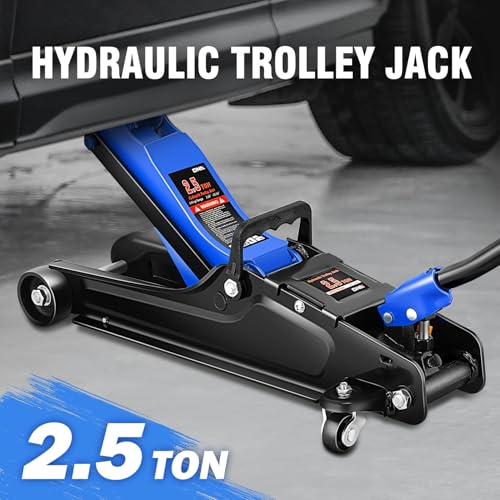 Image of DNA Motoring Low Profile Hydraulic Trolley Service /Floor Jack, 2.5 Ton (5500 lbs) Capacity, Lifting Range 3.35 inch-15.16 inch,Blue, TOOLS-00676-BL