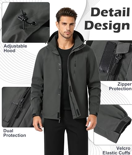 Image of Zoofly Mens Waterproof Hiking Jacket with Hood Windproof Light Weight Windbreaker Outdoor Fishing Raincoat Zipper Pockets