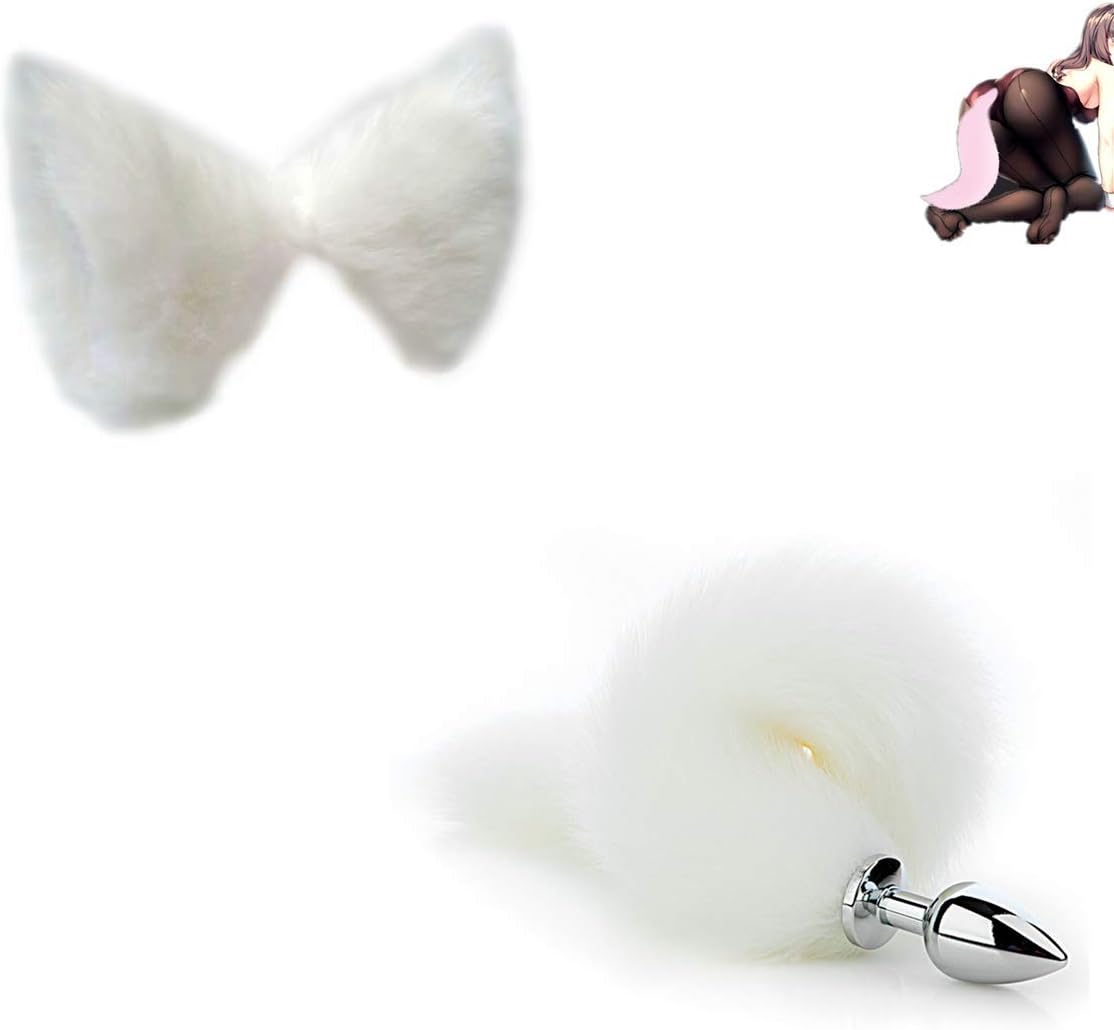 2 PCS,Black Red Mysterious Fox Tail and Lovely Ears (White)