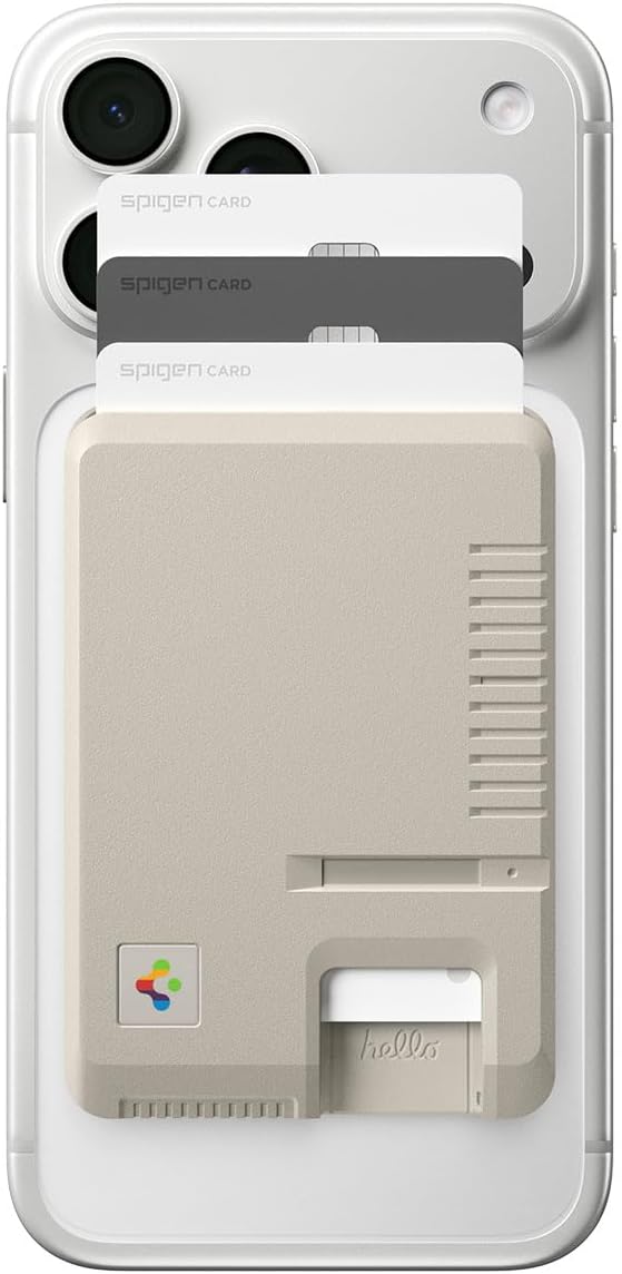Spigen for MagSafe Wallet, Classic LS (MagFit) Holds 3 Cards, Compatible with iPhone 17/16/15/14/13/12 Pixel 10 MagSafe-Cases Pixelsnap Vintage Heavy Duty Hardshell Magnetic Card Holder - Stone