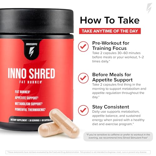Inno Shred Thermogenic Fat Burner for Men & Women - Appetite Suppressant, Energy & Metabolism Support with Capsimax, Paradoxine, Green Tea Extract - 60 Capsules, 30 Servings - Image 6