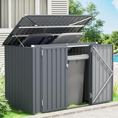 SOLIGEL 3'x6' Storage Shed, Outdoor Trash Can Storage Bike Shed, Waterproof Garbage Can Organizer with Chain Lid, Outdoor Storage Clearance for Patio, Garden, Backyard, Dark Grey