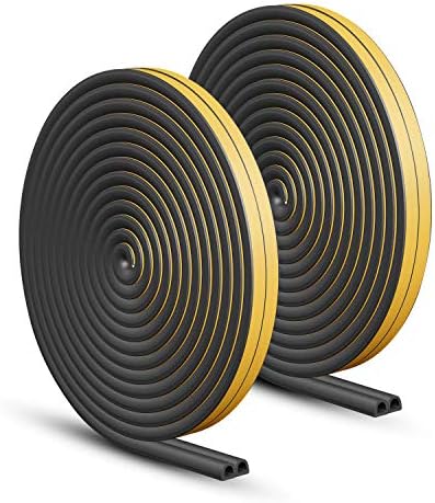 KELIIYO Door Weather Stripping, Window Seal Strip for Doors and Windows - Self-adhesive Foam Weather Strip Door Seal | Soundproof Seal Strip Insulation Gap Blocker Epdm D Type 66ft(20m) 2 Pack (Black)