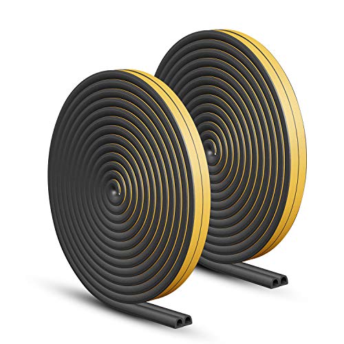 Keliiyo Door Weather Stripping, Window Seal Strip For Doors And Windows - Self-Adhesive Foam Weather Strip Door Seal | Soundproof Seal Strip Insulation Gap Blocker Epdm D Type 66Ft(20M) 2 Pack (Black) #TOP2