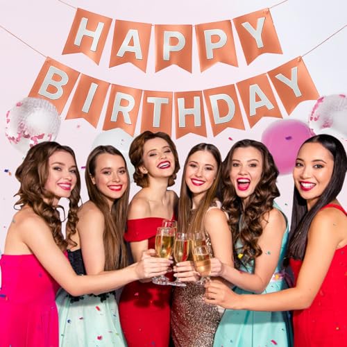 Image of Wanna Party Metallic Rose Gold Happy Birthday Banner,Gold Party Decorations Sign for Birthday Decor,Backdrop for Birthday Decoration Items for Kids & Adults (Paper)