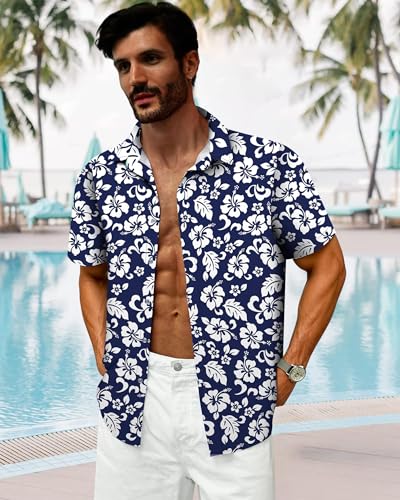 Image of Hawaiian Shirt for Men Tropical Shirts Summer Beach Button Down Short Sleeve Luau Aloha Floral Cruise Vacation Outfit 2026