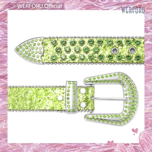 Image of WERFORU Women Men Western Rhinestone Studded Leather Belt Unisex Bling Cowgirl Cowboy Waist Belt for Jeans Pants Dress