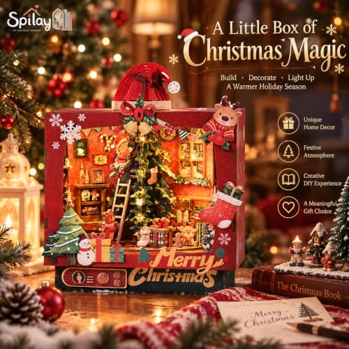 Image of Spilay DIY Miniature House Kit for Adults, Christmas Trioz Dollhouse Kit